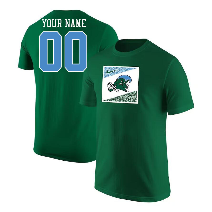 Custom Tulane Green Wave Name And Number Tshirts-Green